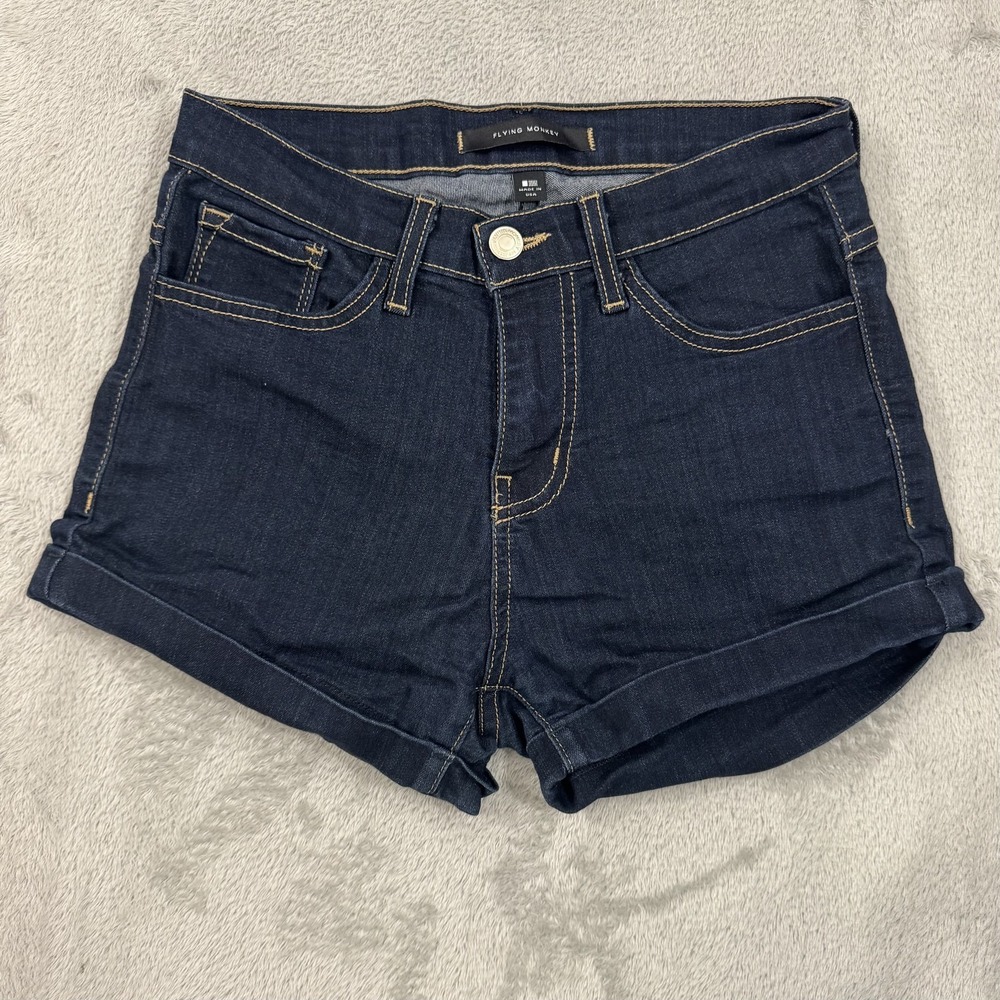 Flying Monkey Dark Wash Denim Short Shorts Womens 25 Cuffed Hem 2.5" Inseam